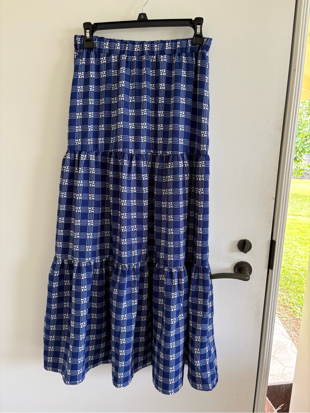 Hawaii's Finest Blue & White Plaid Tiered Midi Skirt